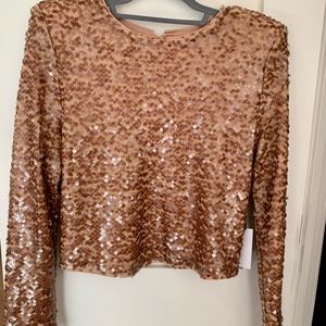 ASTR Romina Pink Sequin Crop Top w Shoulder Pads